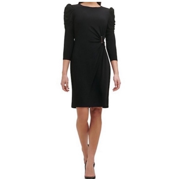 Tommy Hilfiger Dresses & Skirts - Tommy Hilfiger Ruched Waist Puffed Sleeve Midi Dress